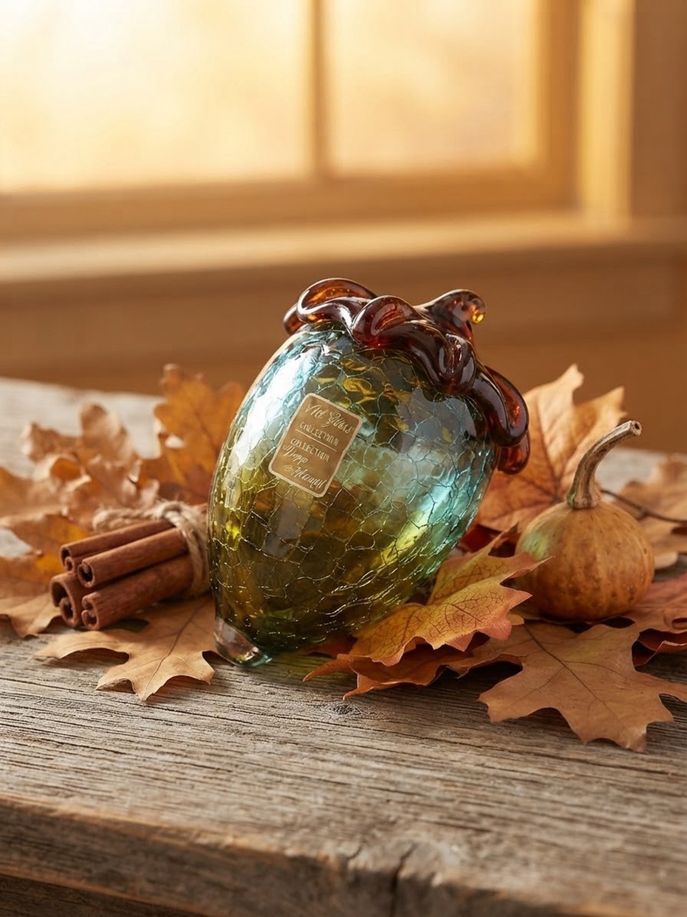 Pier 1 Handblown Glass Acorn in Green and Amber
